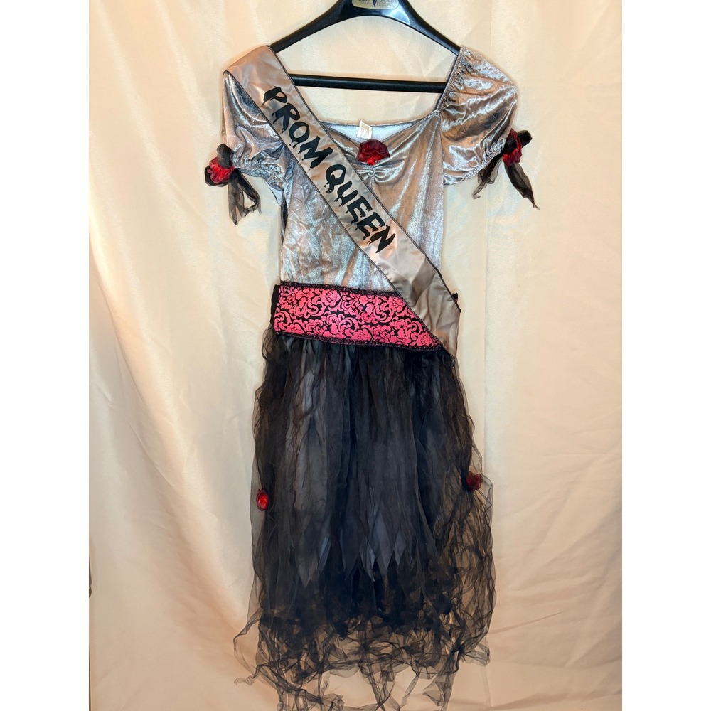 Amscan Kids Prom Queen Zombie Halloween Costume Silver Black Dress Sash 7/8